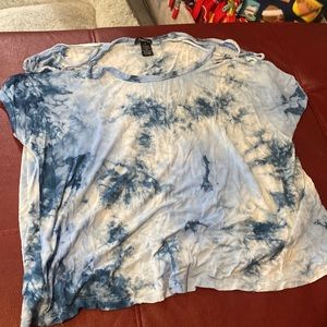 Rue 21 blue tye dye top with open cross cross sleeves